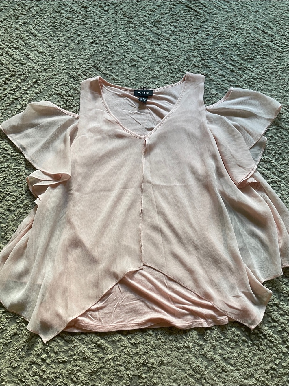 A. Byer Light Blush Pink Cold-Shoulder Ruffle Top